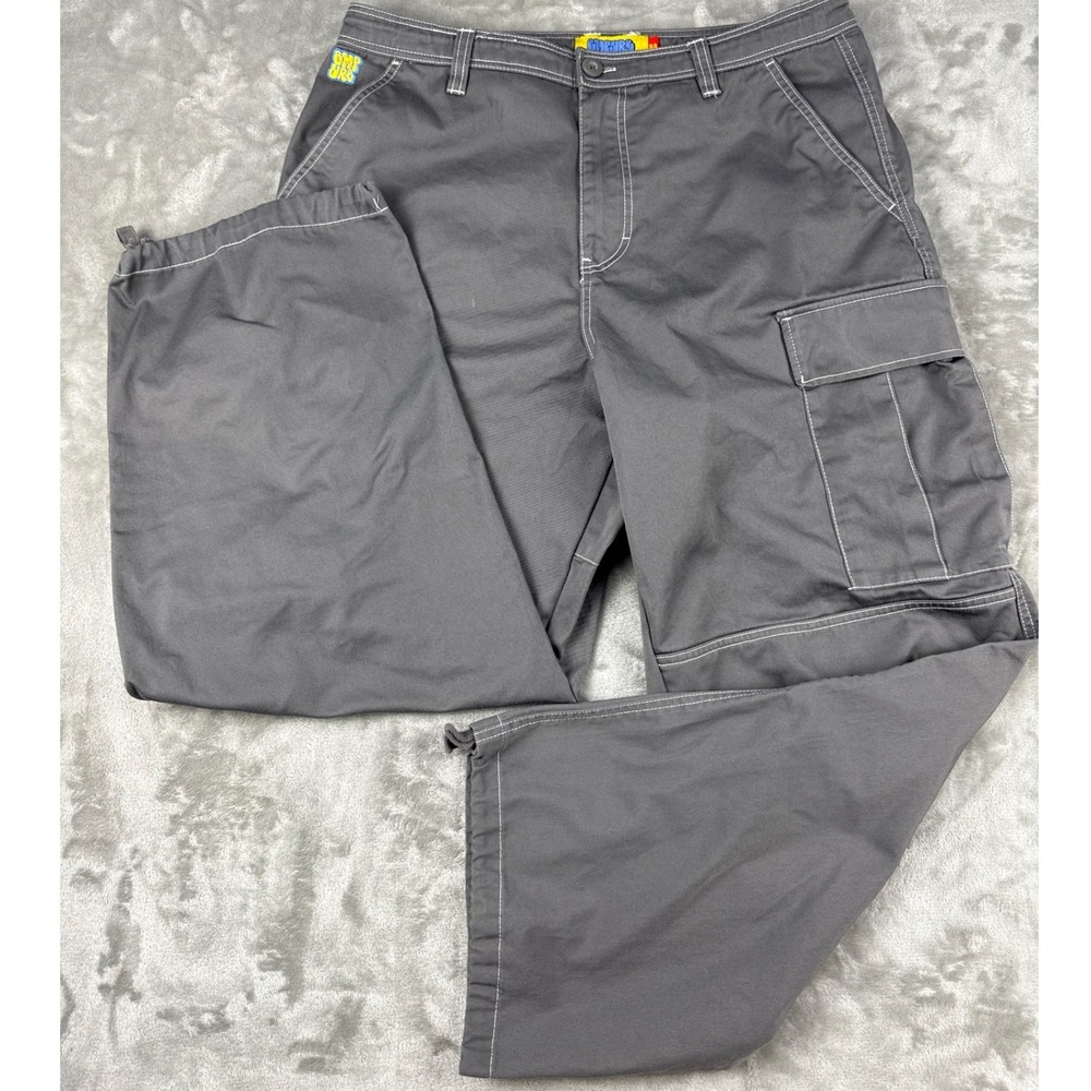 Empyre Mens Grey Baggy Cargo Pants Contrast Stitch Y2K Skater Size 33 Wide Leg